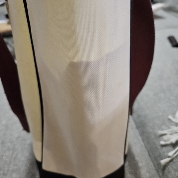 Harvard Vinyl Canvas Tote Two Tone Laege BLACK/BURGANDY/CREAM - Picture 6 of 12